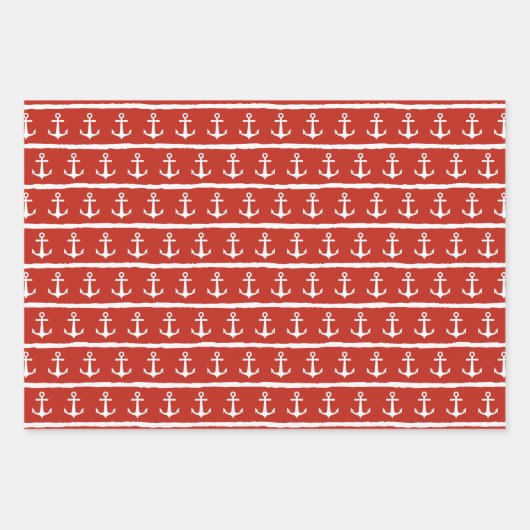 Nautical Navy Blue White Red Stripes Anchor Inpakpapier Vel (Voorkant 2)