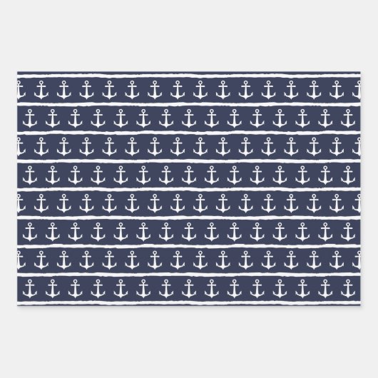 Nautical Navy Blue White Red Stripes Anchor Inpakpapier Vel (Voorkant)