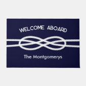 Nautical Navy Blue White Rope Welcome Aboard Deurmat (Voorkant)