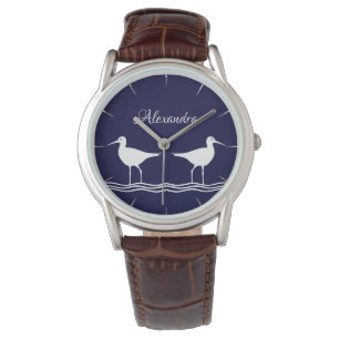 Nautical Navy Blue White Sandpiper Horloge