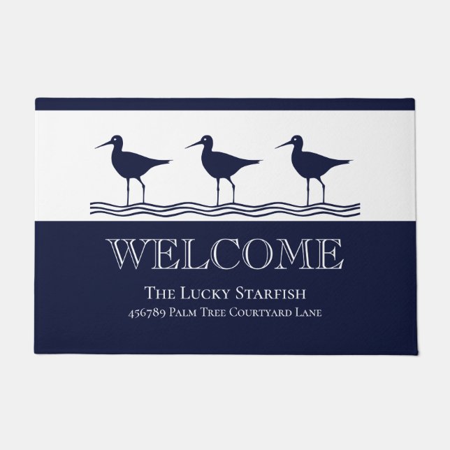 Nautical Navy Blue White Sandpiper strand house Deurmat (Voorkant)