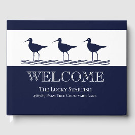 Nautical Navy Blue White Sandpiper strand house Gastenboek