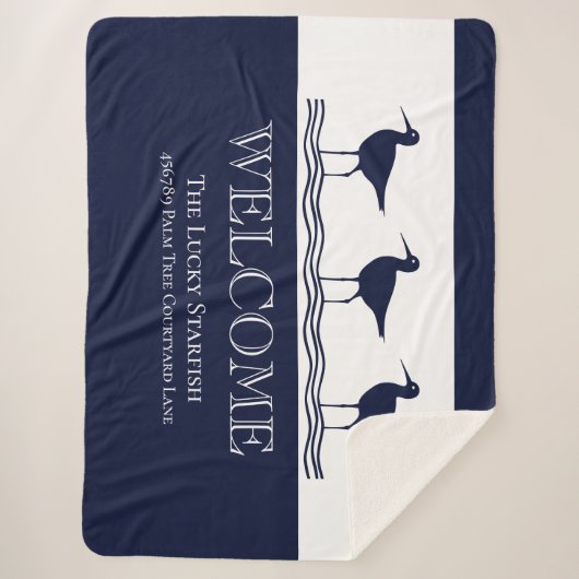 Nautical Navy Blue White Sandpiper strand house Sherpa Deken (Voorkant)