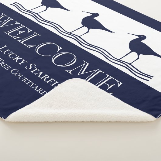 Nautical Navy Blue White Sandpiper strand house Sherpa Deken (3/4)