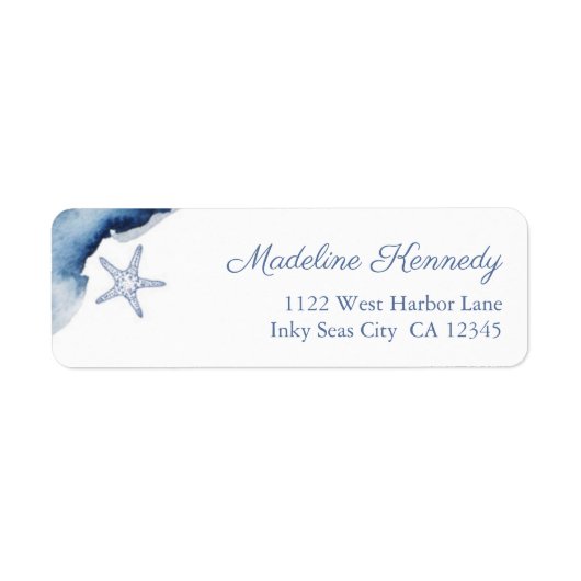 Nautical Navy Blue & White Starfish Return Address Etiket (Voorkant)