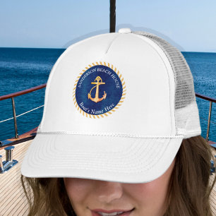 Nautical Navy Blue White Stripe Anchor Monogram Trucker Pet