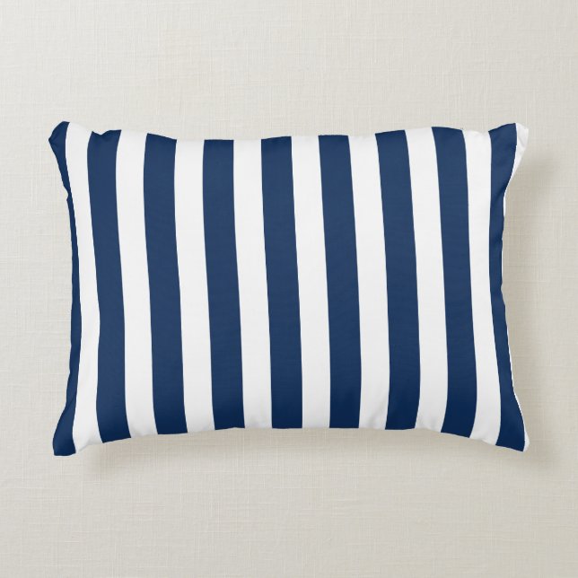 Nautical Navy Blue & White Striped Accent Kussen (Voorkant)