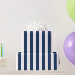 Nautical Navy Blue & White Striped Cadeaupapier