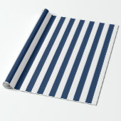 Nautical Navy Blue & White Striped Cadeaupapier (Uitgerold)