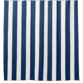 Nautical Navy Blue & White Striped Douchegordijn (Voorkant)
