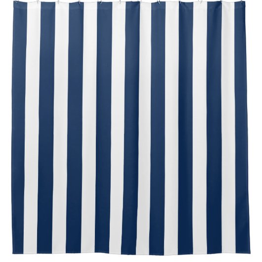 Nautical Navy Blue & White Striped Douchegordijn (Voorkant)