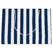 Nautical Navy Blue & White Striped Groot Cadeauzakje (Voorkant)