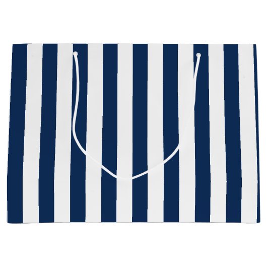 Nautical Navy Blue & White Striped Groot Cadeauzakje (Voorkant)
