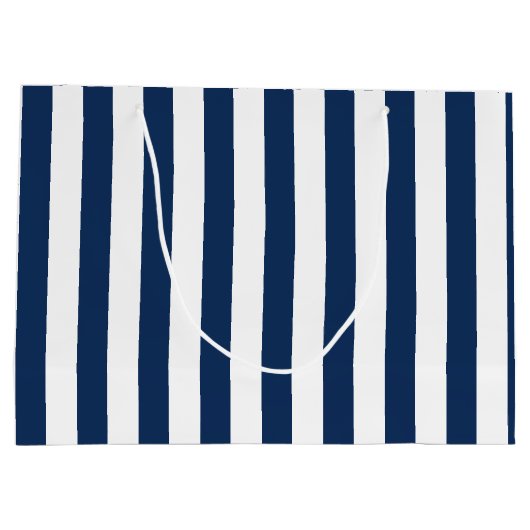 Nautical Navy Blue & White Striped Groot Cadeauzakje (Achterkant)