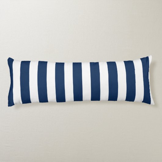 Nautical Navy Blue & White Striped Lichaamskussen (Achterkant)