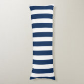 Nautical Navy Blue & White Striped Lichaamskussen (Voorkant Verticaal)