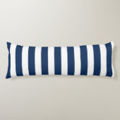 Nautical Navy Blue & White Striped Lichaamskussen (Voorkant)