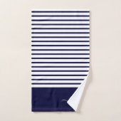 Nautical Navy Blue white Striped Monogram initiaal Bad Handdoek (Handdoek)