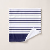 Nautical Navy Blue white Striped Monogram initiaal Bad Handdoek (Wasdoekje)