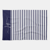 Nautical Navy Blue white Striped Monogram initiaal Theedoek (Horizontaal)
