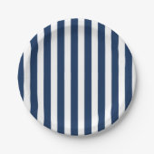 Nautical Navy Blue & White Striped Papieren Bordje (Voorkant)