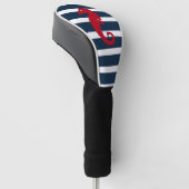 Nautical Navy Blue White Striped Red Seahorse Golfheadcover (Schuin)