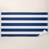 Nautical Navy Blue & White Striped Strandlaken (Voorkant)