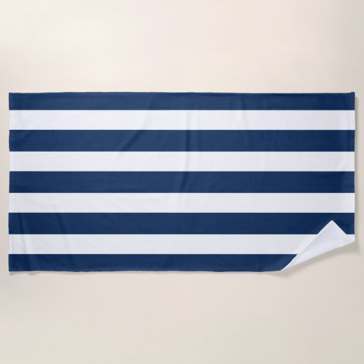 Nautical Navy Blue & White Striped Strandlaken (Voorkant)
