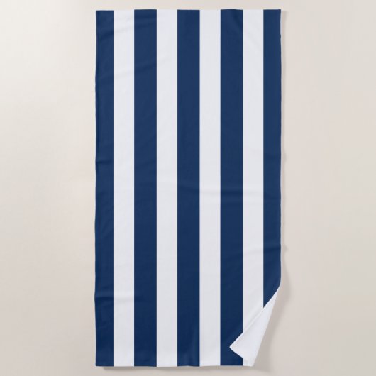 Nautical Navy Blue & White Striped Strandlaken (Voorkant)