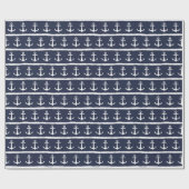 Nautical Navy Blue White Stripes Anchor Cadeaupapier (Vlak)