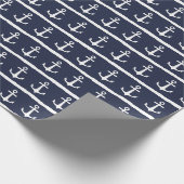 Nautical Navy Blue White Stripes Anchor Cadeaupapier (Hoek)