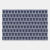 Nautical Navy Blue White Stripes Anchor Inpakpapier Vel (Voorkant 2)