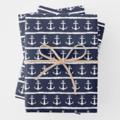 Nautical Navy Blue White Stripes Anchor Inpakpapier Vel (In situ)