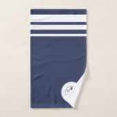 Nautical Navy Blue White Stripes Anchor Monogram Bad Handdoek (Handdoek)