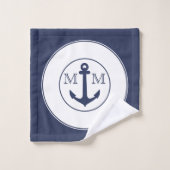Nautical Navy Blue White Stripes Anchor Monogram Bad Handdoek (Wasdoekje)