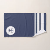 Nautical Navy Blue White Stripes Anchor Monogram Bad Handdoek (Handdoek)