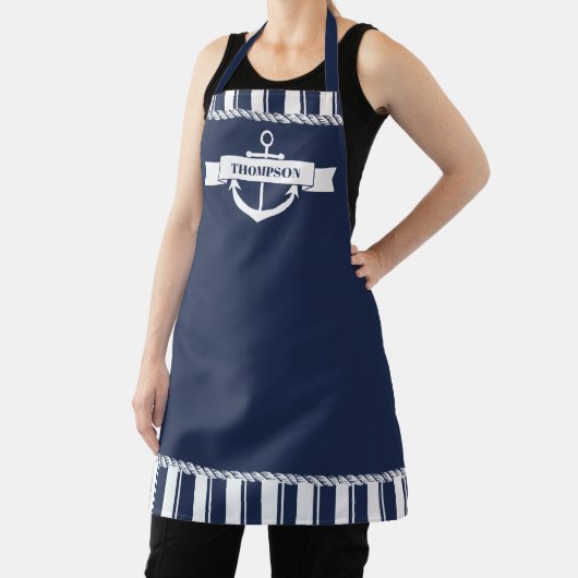 Nautical Navy Blue White Stripes Anchor Name Schort (Insitu)