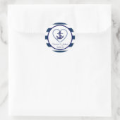 Nautical Navy Blue White Stripes Anchor Wedding Ronde Sticker (Tas)