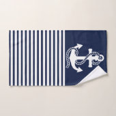 Nautical Navy Blue White Stripes and White Anchor Bad Handdoek (Handdoek)