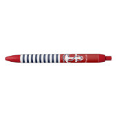 Nautical Navy Blue White Stripes and White Anchor Blauwe Inkt Pen (Voorkant)
