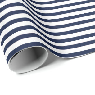 Nautical Navy Blue White Stripes and White Anchor Cadeaupapier