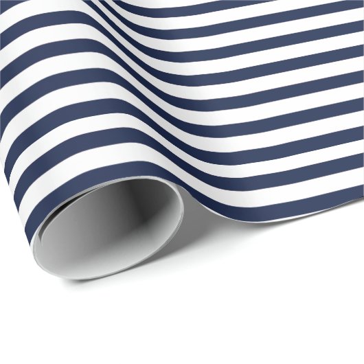 Nautical Navy Blue White Stripes and White Anchor Cadeaupapier (Rol Hoek)