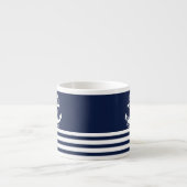 Nautical Navy Blue White Stripes and White Anchor Espresso Kop (Voorkant)