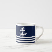 Nautical Navy Blue White Stripes and White Anchor Espresso Kop (Rechts)