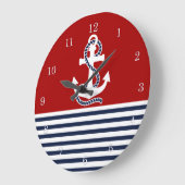 Nautical Navy Blue White Stripes and White Anchor Grote Klok (Hoek)
