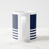 Nautical Navy Blue White Stripes and White Anchor Grote Koffiekop (Achterkant)