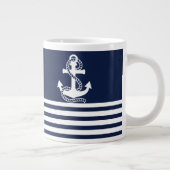 Nautical Navy Blue White Stripes and White Anchor Grote Koffiekop (Rechts)