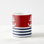 Nautical Navy Blue White Stripes and White Anchor Koffiemok (Center)