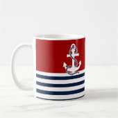 Nautical Navy Blue White Stripes and White Anchor Koffiemok (Links)
