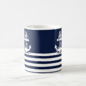 Nautical Navy Blue White Stripes and White Anchor Koffiemok (Center)